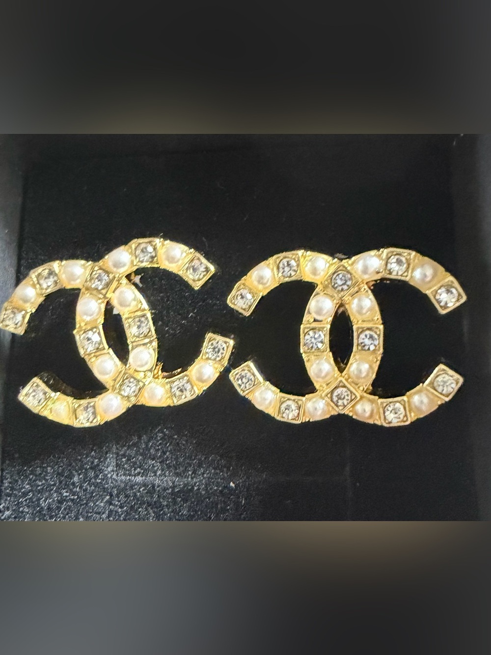 Gold Pearl & Crystal Interlocking Logo Earrings